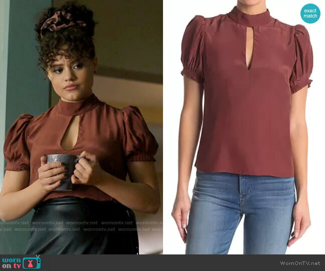 Frame Keyhole Neck Silk Party Top in Sable worn by Maggie Vera (Sarah Jeffery) on Charmed