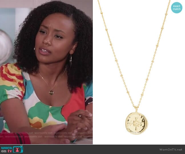 Compass Coin Pendant Necklace by Gorjana worn by Katlyn Nichol on Black-ish worn by Olivia Lockhart (Katlyn Nichol) on Black-ish