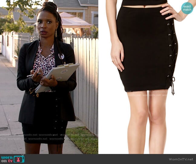 Callista Lace-Up Mini Skirt by Guess worn by Veronica Fisher (Shanola Hampton) on Shameless