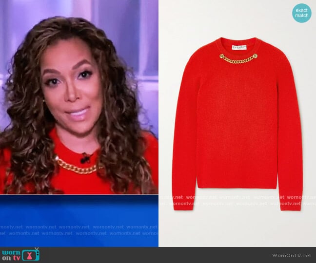 Chain-embellished ribbed wool and cashmere-blend sweater by Givenchy worn by Sunny Hostin on The View