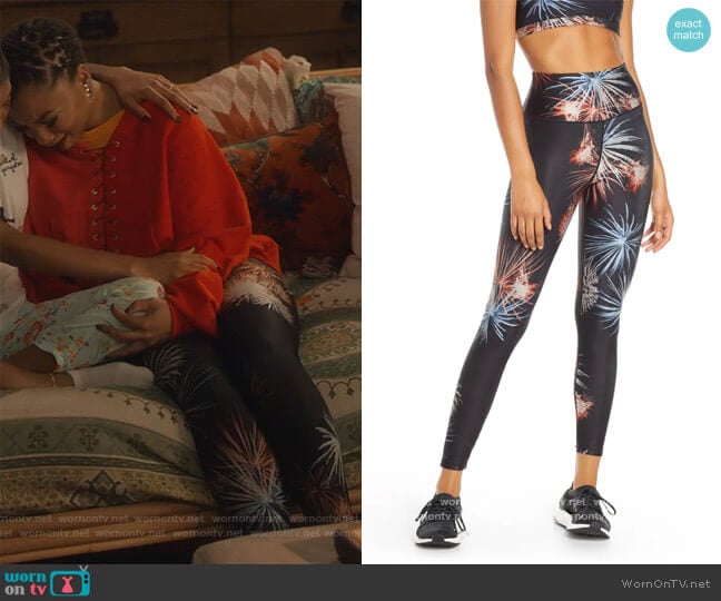 Firework High Waist Ankle Leggings by Good American worn by Jazlyn Forster (Chloe Bailey) on Grown-ish