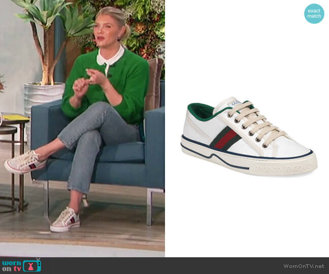 GG Stripe Tennis Sneakers by Gucci worn by Amanda Kloots on The Talk