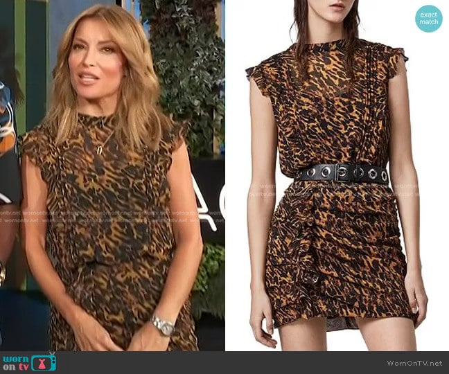 Hali Ambient Leopard Print Mini Dress by Allsaints worn by Kit Hoover on Access Hollywood