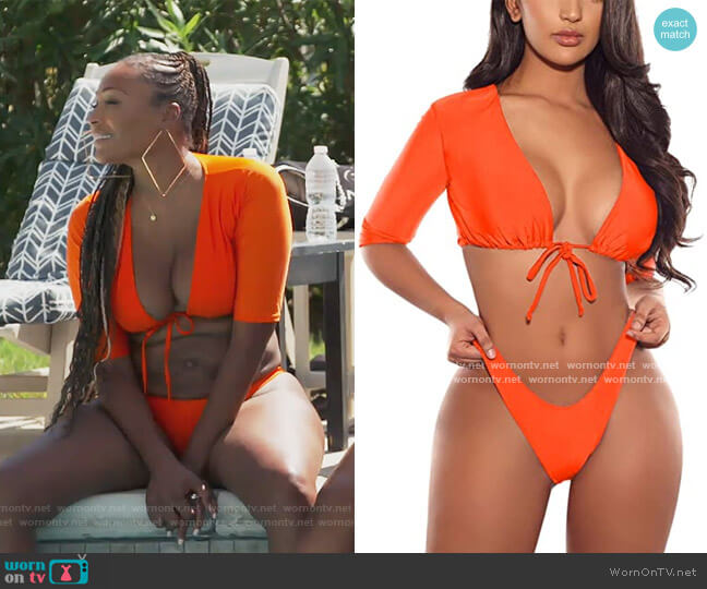 Tie Front High Waist Bikini by Haloon worn by Cynthia Bailey on The Real Housewives of Atlanta