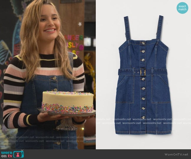 Denim Overall Dress by H&M worn by Lex (Jules LeBlanc) on Side Hustle