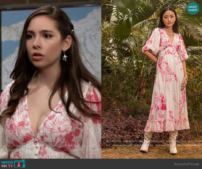 Floral Print Maxi Dress by Hemant and Nandita worn by Molly Lansing-Davis (Haley Pullos) on General Hospital