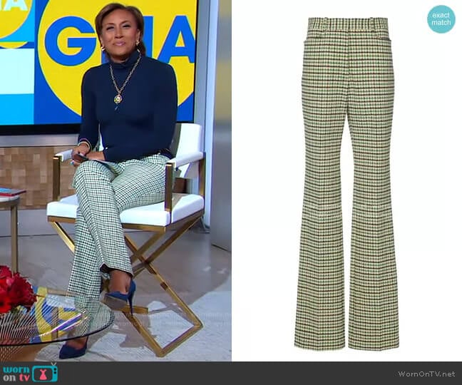 High-Rise Slim Flare Check Trousers by Victoria Beckham worn by Robin Roberts on Good Morning America