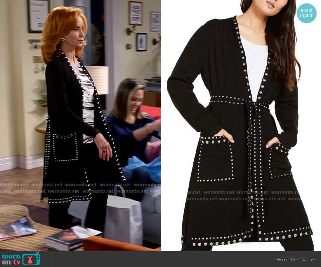 INC International Concepts Studded Cardigan worn by Sheila (Swoosie Kurtz) on Call Me Kat