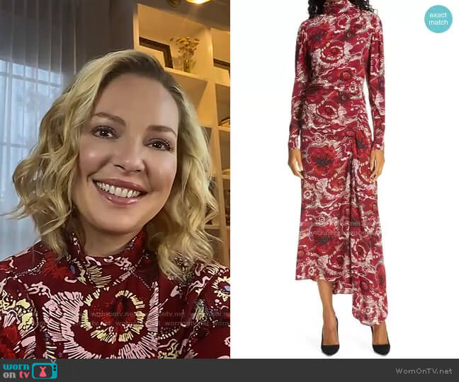 Isabella Floral Asymmetrical Maxi Dress by A.L.C. worn by Katherine Heigl on Live with Kelly and Ryan worn by Kelly Ripa on Live with Kelly and Mark