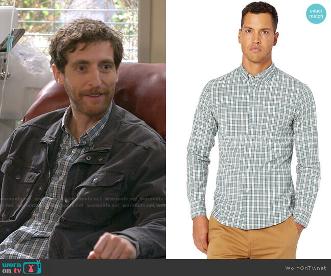 Slim Stretch Secret Wash Shirt in Study Club Plaid Organic Cotton by J. Crew worn by Drew Dunbar (Thomas Middleditch) on B Positive