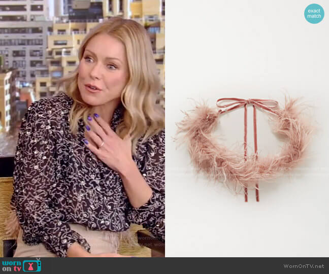 Valentine Feather-Embellished Velvet Belt by Loeffler Randall worn by Kelly Ripa on Live with Kelly and Mark