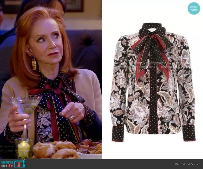 Ladybeetle Piped Blouse by Zimmermann worn by Sheila (Swoosie Kurtz) on Call Me Kat