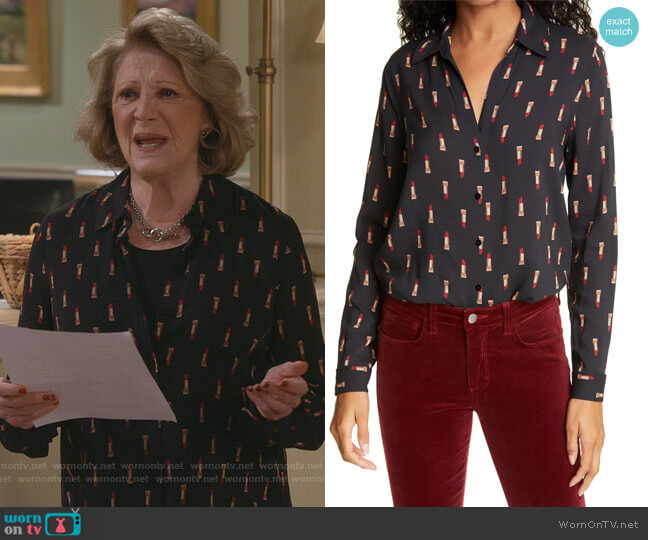 Holly Lipstick Print Blouse by L'Agence worn by Norma (Linda Lavin) on B Positive