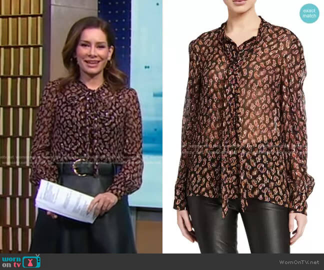 WornOnTV: Rebecca’s black paisley print tie neck blouse on Good Morning ...