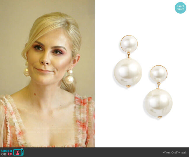 Imitation Pearl Doorknocker Earrings by Lele Sadoughi worn by Kameron Westcott on The Real Housewives of Dallas