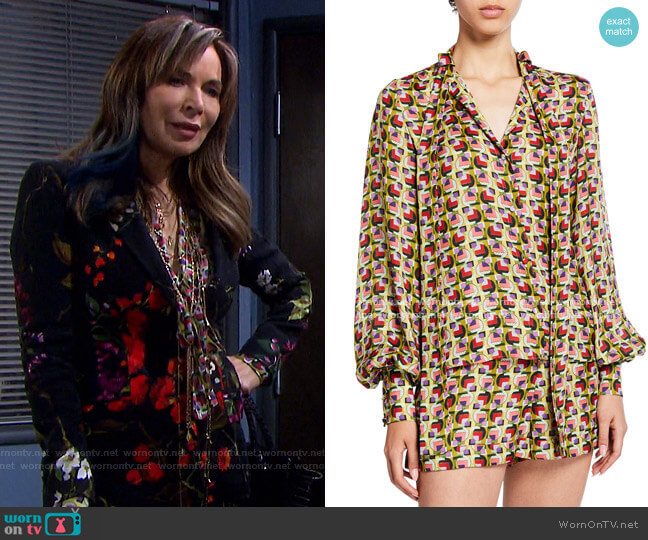 Londyn Tie-Neck Geo-Print Top by Alexis worn by Kate Roberts (Lauren Koslow) on Days of our Lives