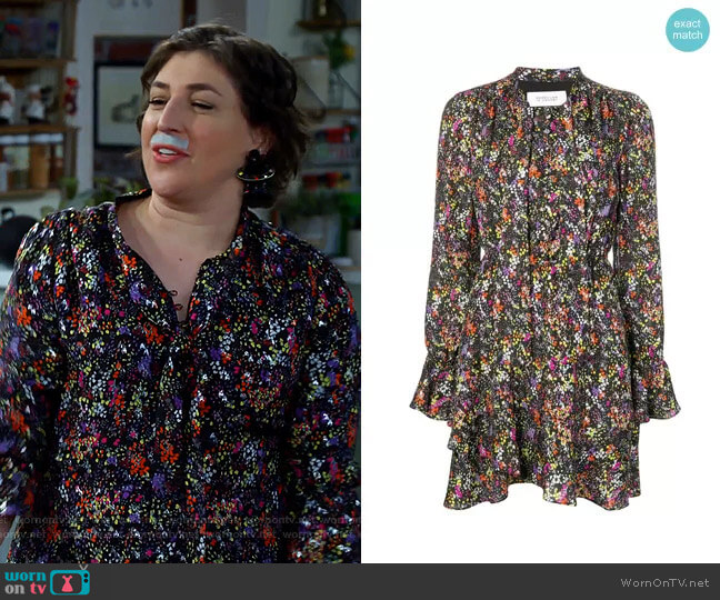 Long-sleeved floral dress by Derek Lam 10 Crosby worn by Kat Silver (Mayim Bialik) on Call Me Kat