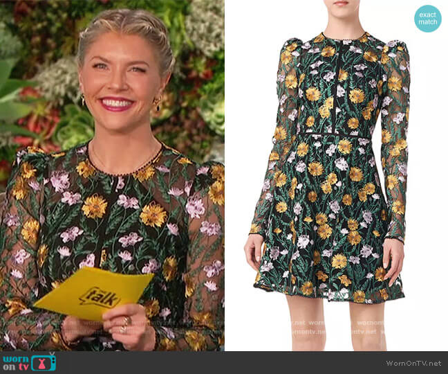 Floral Embroidered Puff-Sleeve Mesh Dress by ML Monique Lhuillier worn by Amanda Kloots on The Talk