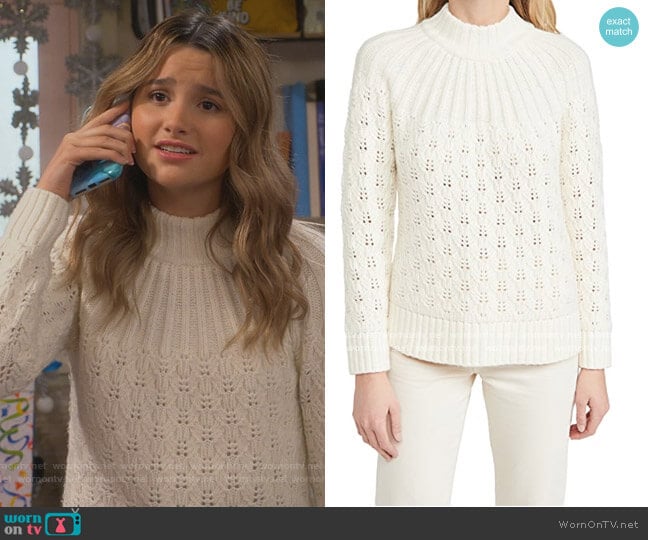 Pointelle Stitch Mix Mock Neck Sweater by Madewell worn by Lex (Jules LeBlanc) on Side Hustle