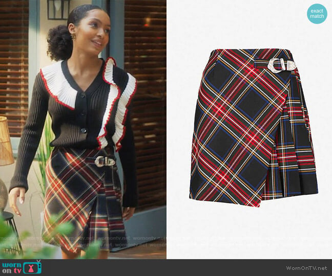 Tartan-print Woven Skirt by Maje worn by Zoey Johnson (Yara Shahidi) on Grown-ish