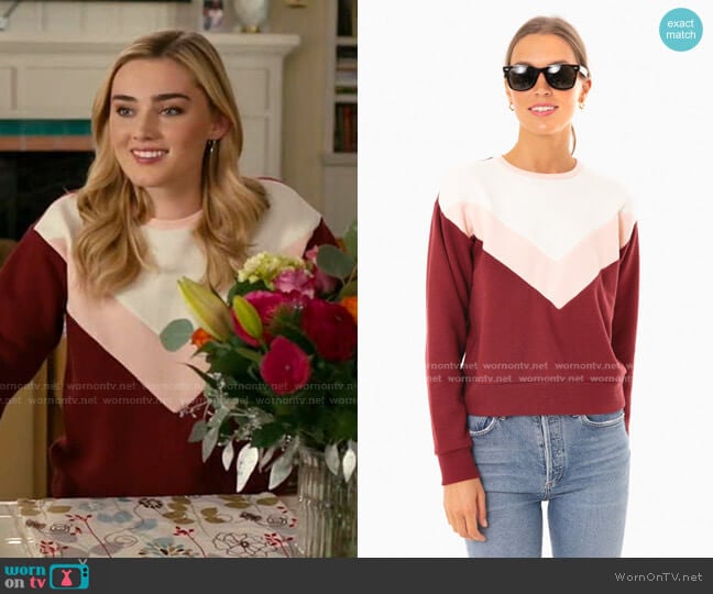 Sandy Shrunken Sweatshirt by Marine Layer worn by Taylor Otto (Meg Donnelly) on American Housewife