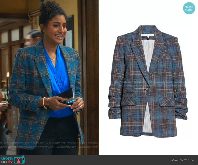 Mikaela’s blue plaid blazer on Mr Mayor