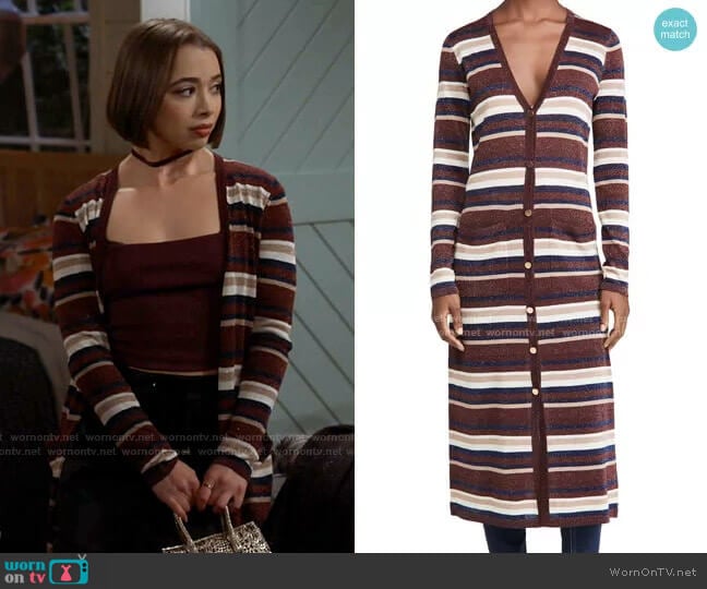 Metallic Stripe Cardigan by L'Agence worn by Celia (Emma Caymares) on Call Your Mother