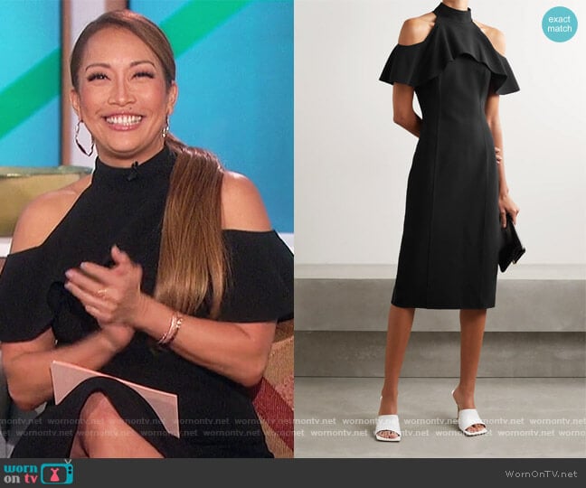 WornOnTV: Carrie's black ruffle cold shoulder dress on The Talk | Carrie  Inaba | Clothes and Wardrobe from TV