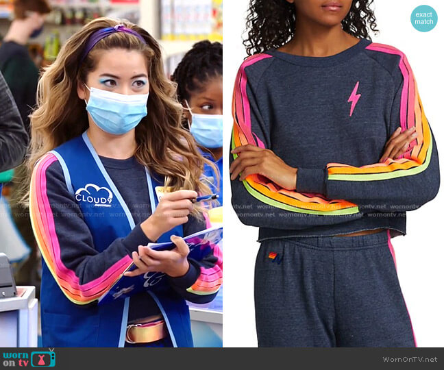 Neon-Striped Fleece Sweatshirt by Aviator Nation worn by Cheyenne (Nichole Bloom) on Superstore