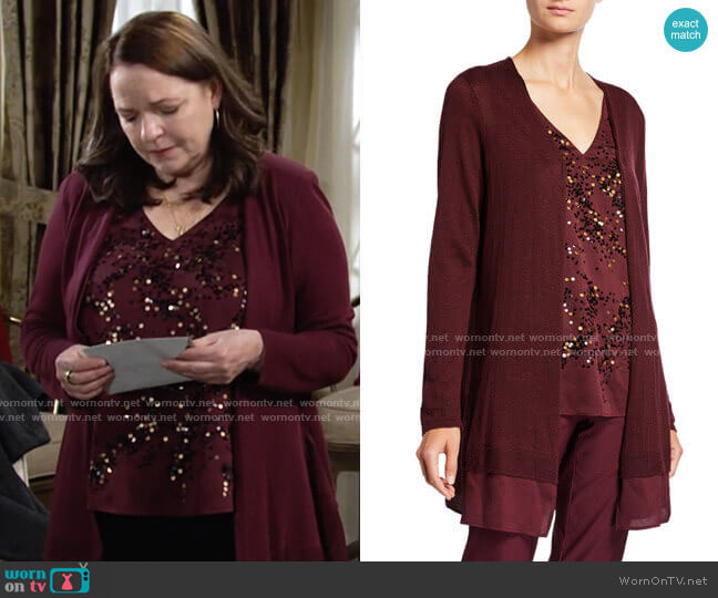 Nic + Zoe Contessa Long Cardigan with Sheer Trim worn by Nina on The Young and the Restless