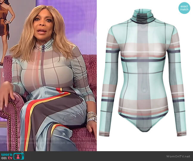 Caribbean Mint Plaid Bodysuit by Fenoel worn by Wendy Williams on The Wendy Williams Show