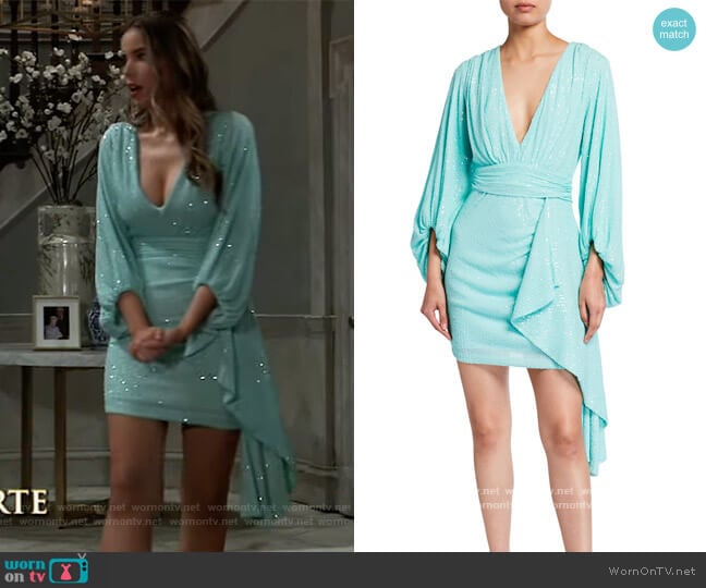 Soft Sequined Balloon-Sleeve Mini Dress by One33 Social worn by Sasha Gilmore (Sofia Mattsson) on General Hospital