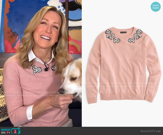 Opal-embellished Sweater by J.Crew worn by Lara Spencer on Good Morning America