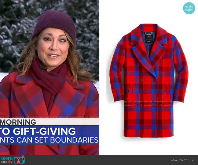 Plaid Wool Blend Oversize Top Coat by J. Crew worn by Ginger Zee  on Good Morning America