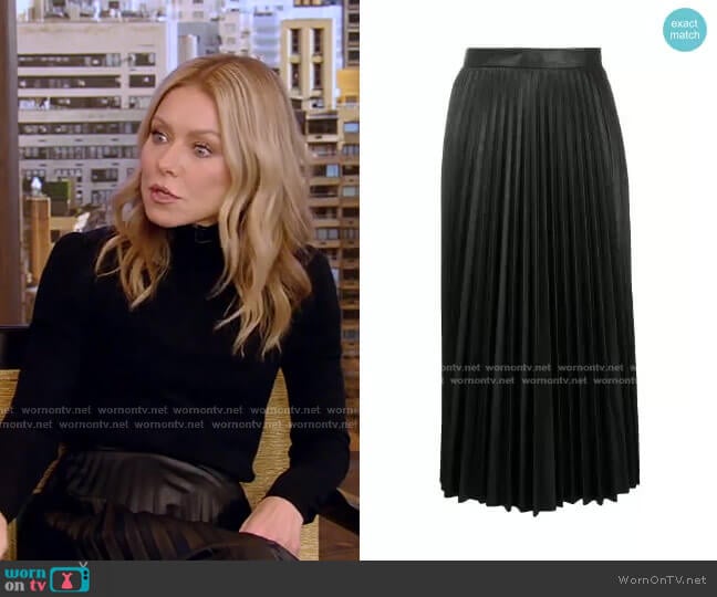 Pleated Faux Leather Midi Skirt by MM6 Maison Margiela worn by Kelly Ripa on Live with Kelly and Mark