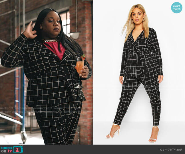 Plus Grid Check Blazer & Pants Two-Piece by Boohoo worn by Mo (Alex Newell) on Zoeys Extraordinary Playlist