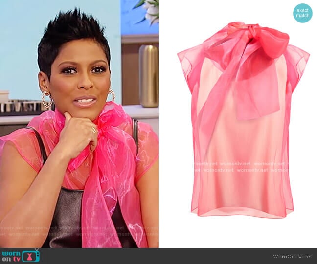 Tie-neck organza top by Prada worn by Tamron Hall on Tamron Hall Show