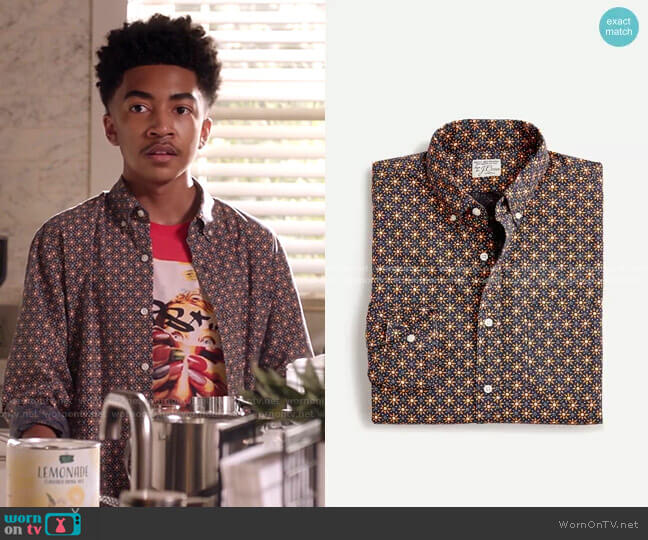 Printed Stretch Original Fit Button Down Shirt in Sunstar by J. Crew worn by Jack Johnson (Miles Brown) on Black-ish