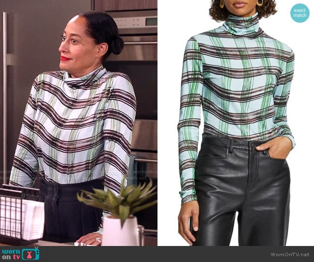 WornOnTV: Rainbow’s blue check turtleneck top on Black-ish | Tracee ...