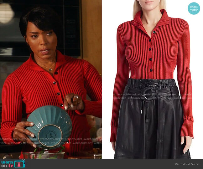 Ribbed Cardigan by Proenza Schouler White Label worn by Athena Grant (Angela Bassett) on 9-1-1