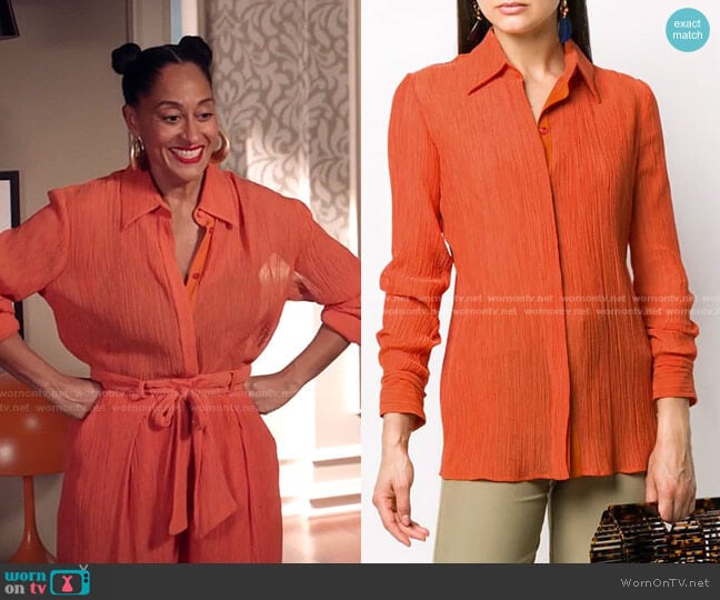 Sheer Long Sleeve Blouse by Gabriela Hearst worn by Rainbow Johnson (Tracee Ellis Ross) on Black-ish