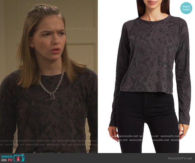 Snakeskin Print Cropped T-Shirt by Rag and Bone worn by Presley (Jayden Bartels) on Side Hustle