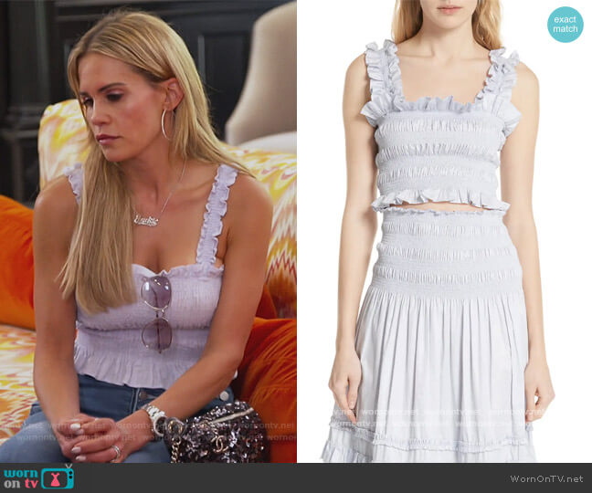 Smocked Sleeveless Cotton Top by Rebecca Taylor worn by Jackie Goldschneider on The Real Housewives of New Jersey