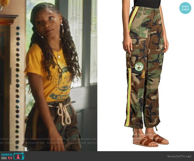 Nightlight Camo Cargo Pants by Riley worn by Skylar Forster (Halle Bailey) on Grown-ish