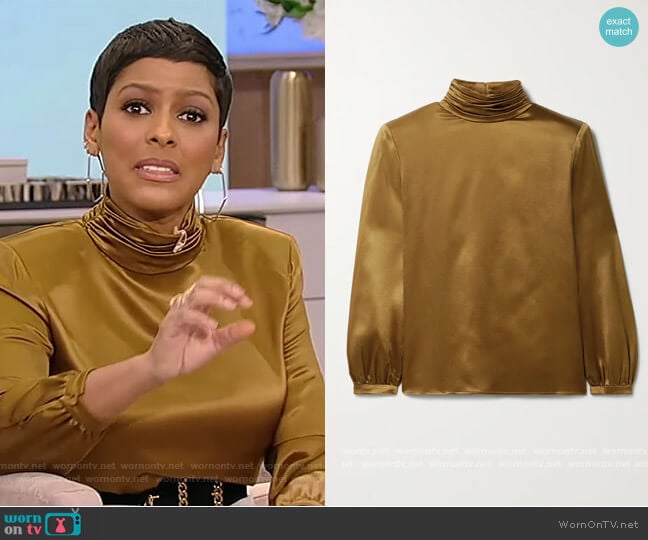 Silk-satin blouse by Saint Laurent worn by Tamron Hall on Tamron Hall Show