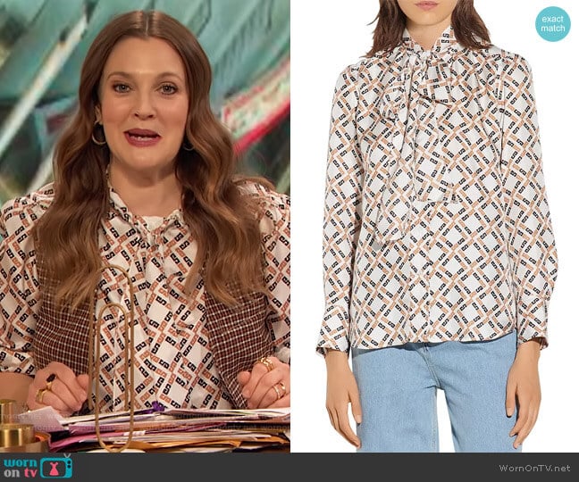 Sany Printed Silk Blouse by Sandro worn by Drew Barrymore on The Drew Barrymore Show