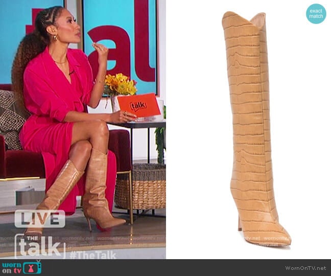 aryana Croc-Embossed Leather Knee High Boot by Schutz worn by Elaine Welteroth on The Talk