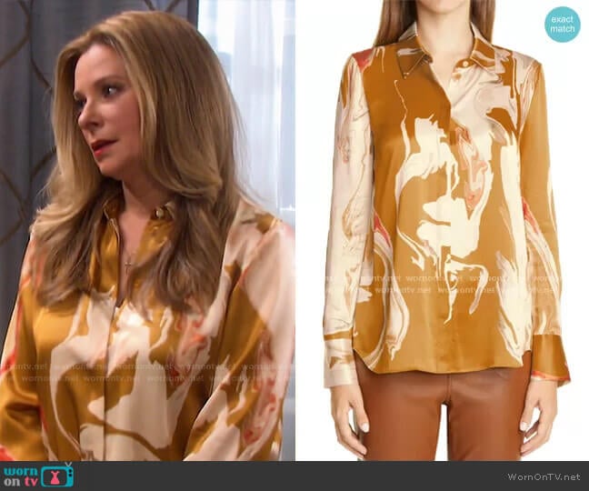 Scottie Silk Blouse by Lafayette 148 New York worn by Jennifer Horton (Cady McClain) on Days of our Lives