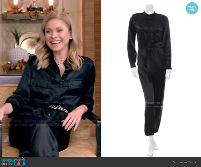 Silk Long Sleeve Jumpsuit by Saint Laurent worn by Kelly Ripa on Live with Kelly and Mark