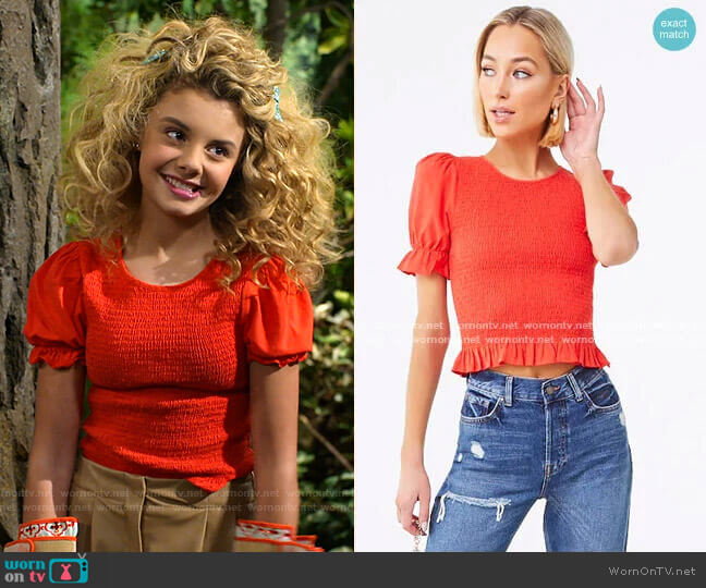 Smocked Ruffled Top by Forever 21 worn by Destiny Baker (Mallory James Mahoney) on Bunkd